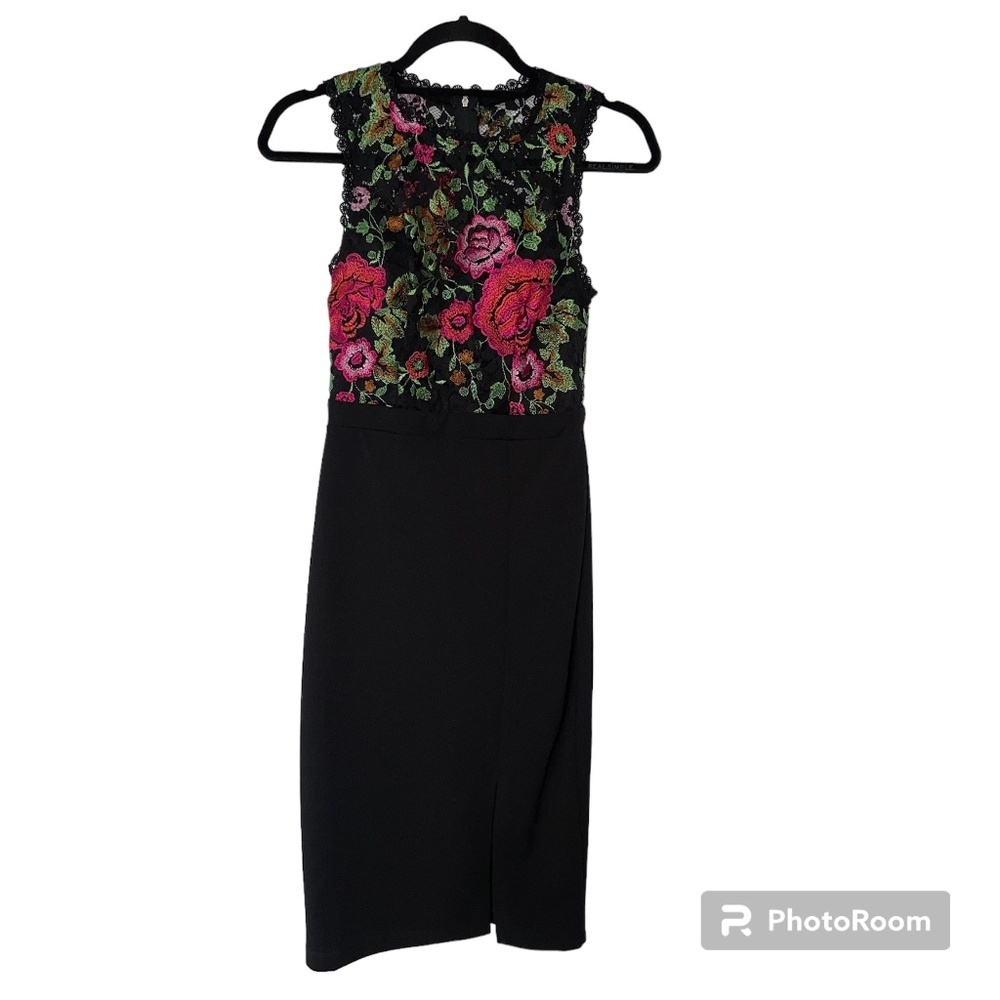 Bisou Bisou Collab with Michele Bohbot Women's Black & Embroidered Dress Sz 2